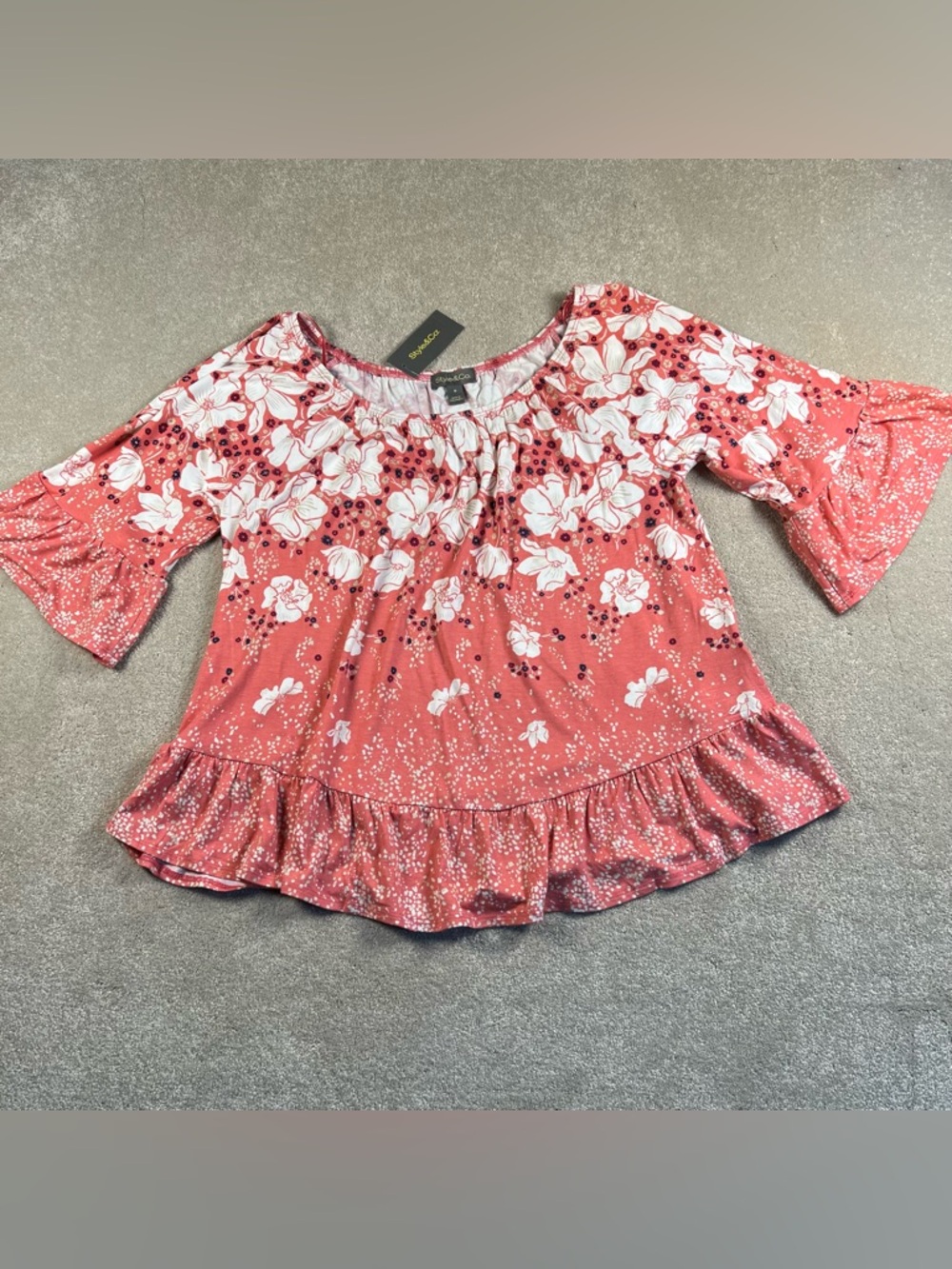 Floral Peasant Top Pink White Ruffle Bottom Off The Shoulder NWT Women's Medium
